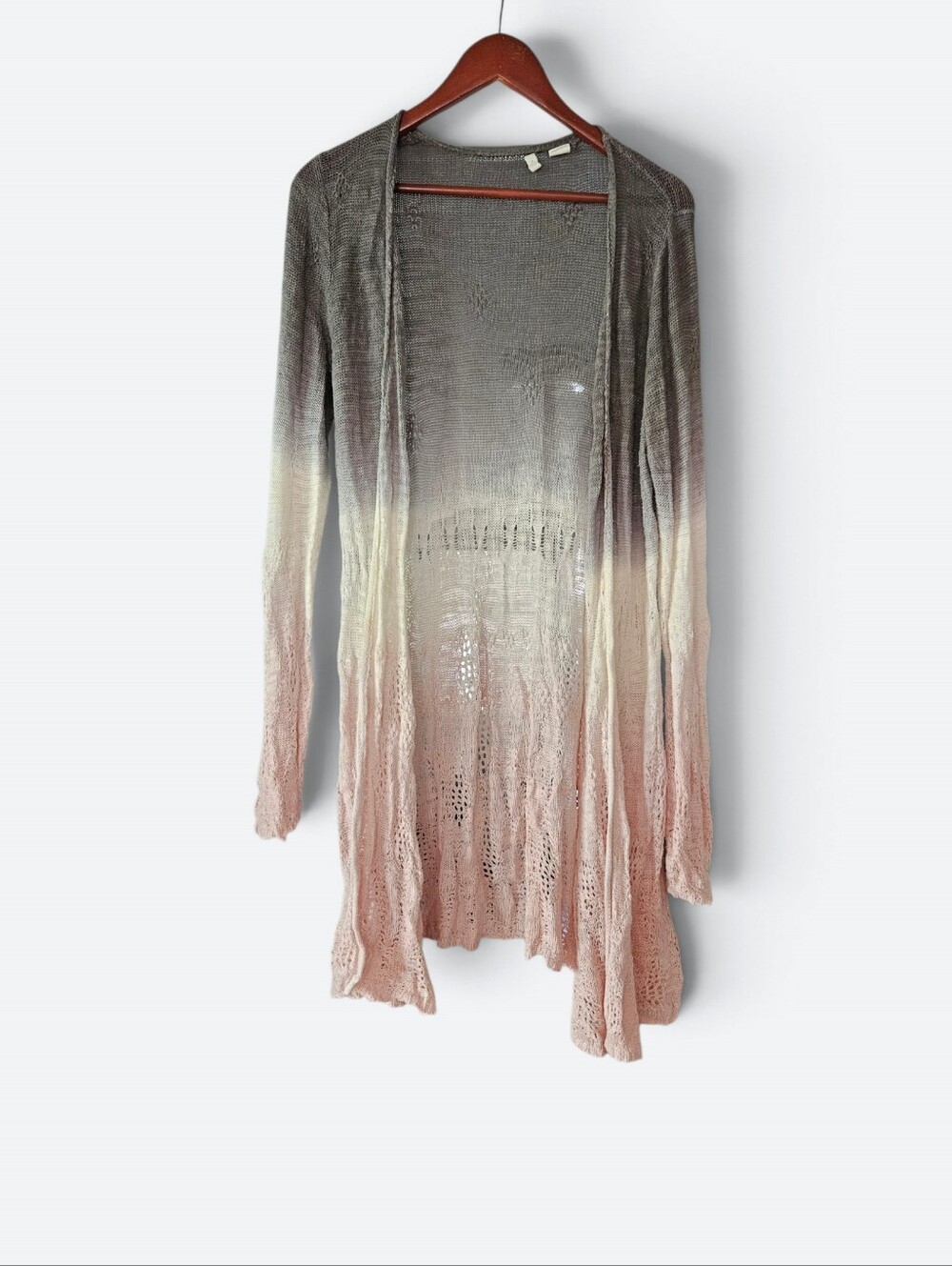 Anthropologie x Moth Tonal Tides Dip Dye Crochet Longline Open Front Cardigan L